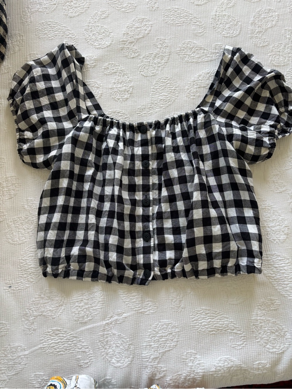 Madewell Black and White Gingham Crop Top